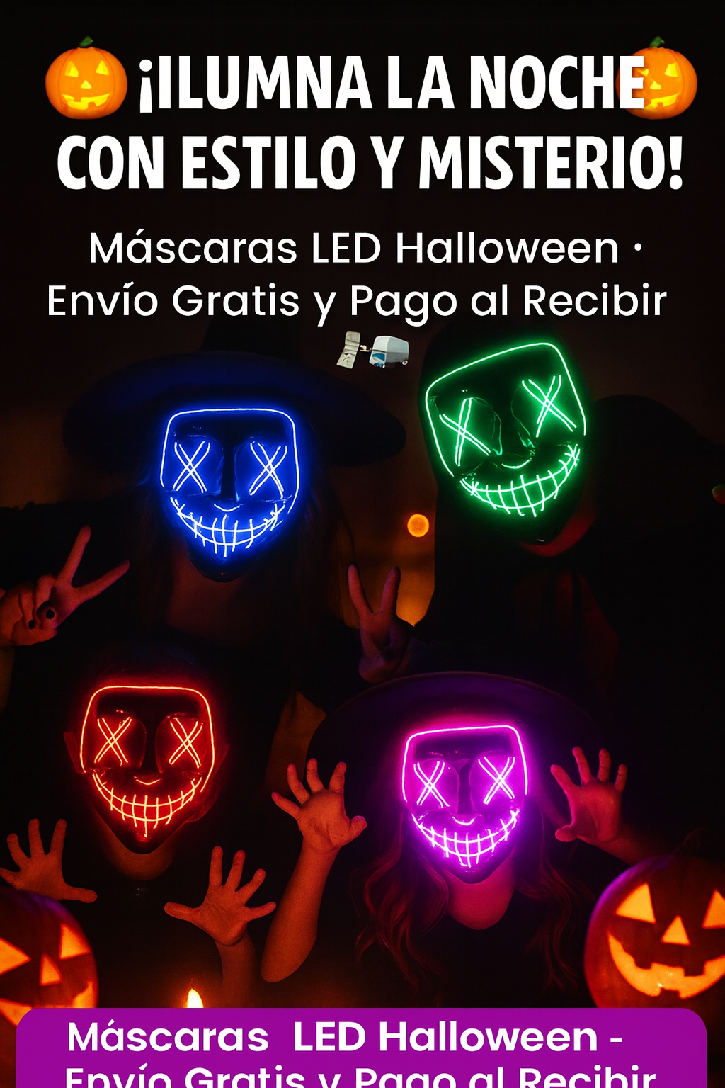 🎃 GlowMask® Máscara de luces de Halloween “Purga” 💀⚡